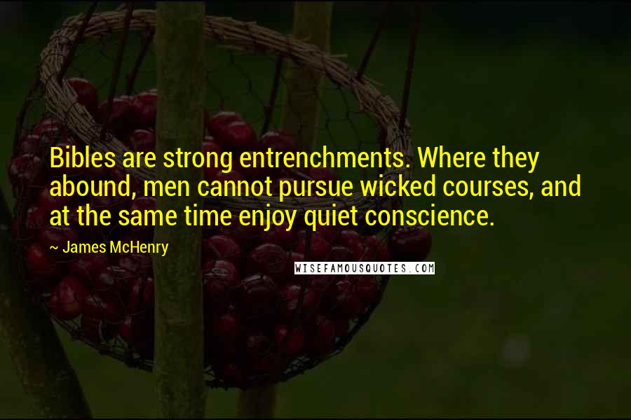 James McHenry Quotes: Bibles are strong entrenchments. Where they abound, men cannot pursue wicked courses, and at the same time enjoy quiet conscience.