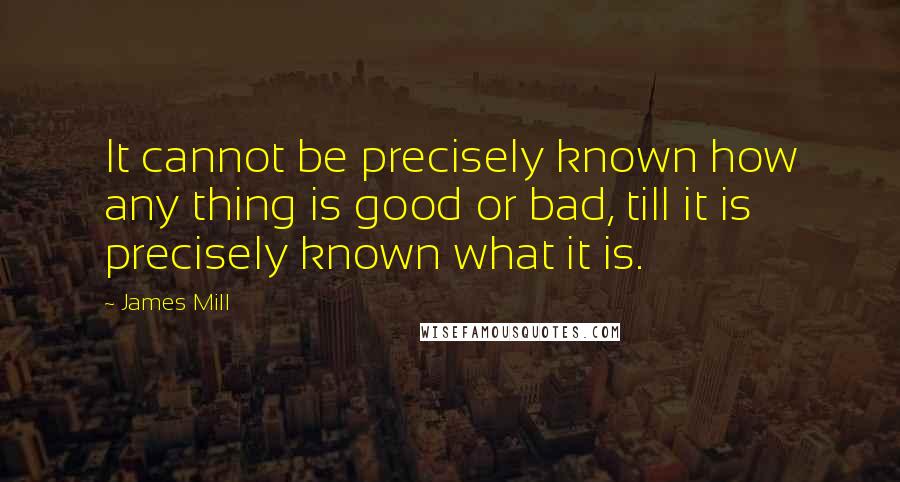 James Mill Quotes: It cannot be precisely known how any thing is good or bad, till it is precisely known what it is.