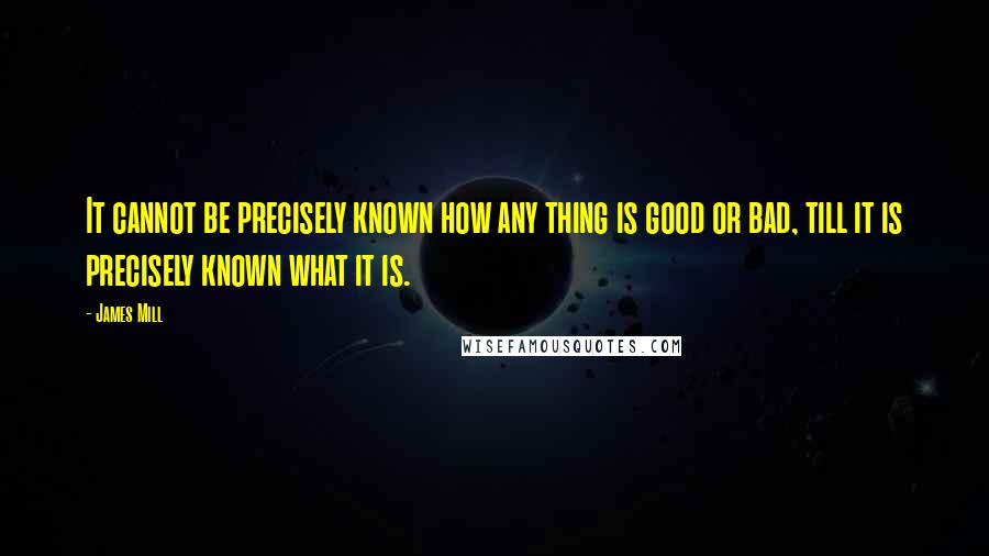 James Mill Quotes: It cannot be precisely known how any thing is good or bad, till it is precisely known what it is.