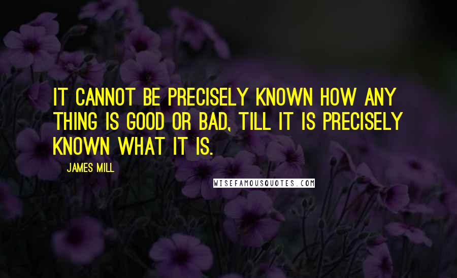 James Mill Quotes: It cannot be precisely known how any thing is good or bad, till it is precisely known what it is.