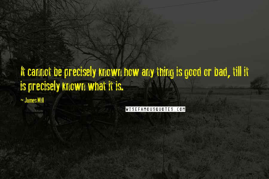 James Mill Quotes: It cannot be precisely known how any thing is good or bad, till it is precisely known what it is.