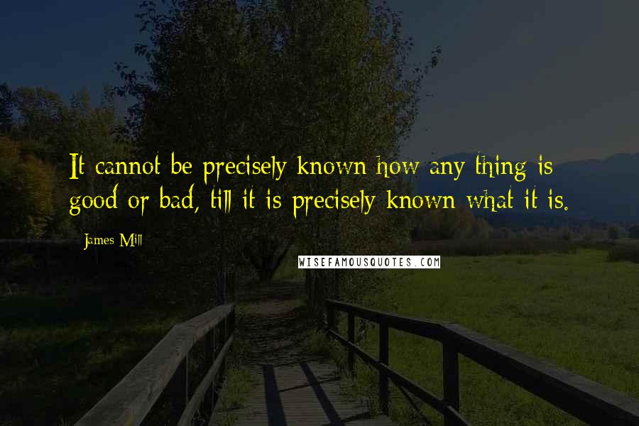 James Mill Quotes: It cannot be precisely known how any thing is good or bad, till it is precisely known what it is.