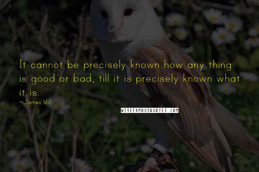 James Mill Quotes: It cannot be precisely known how any thing is good or bad, till it is precisely known what it is.
