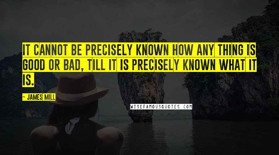 James Mill Quotes: It cannot be precisely known how any thing is good or bad, till it is precisely known what it is.