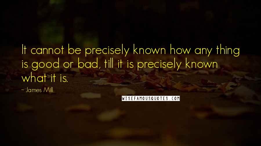 James Mill Quotes: It cannot be precisely known how any thing is good or bad, till it is precisely known what it is.