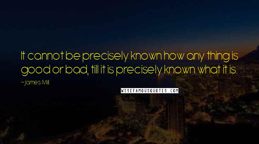 James Mill Quotes: It cannot be precisely known how any thing is good or bad, till it is precisely known what it is.