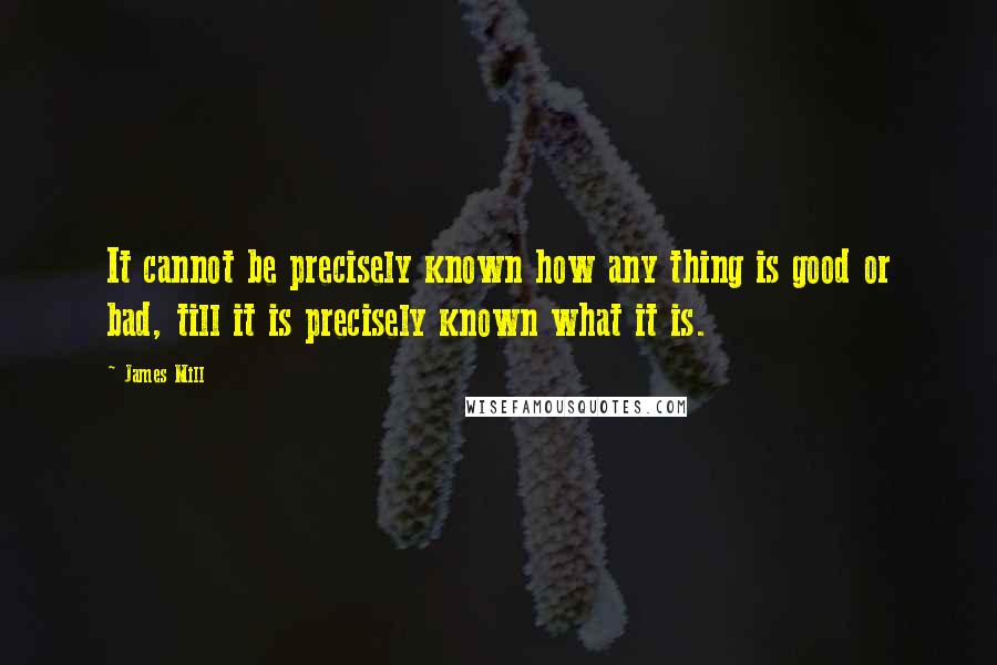 James Mill Quotes: It cannot be precisely known how any thing is good or bad, till it is precisely known what it is.