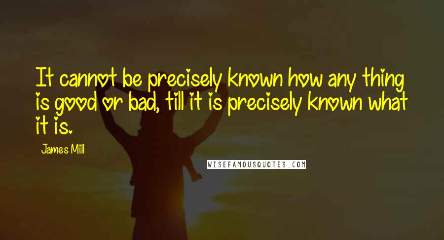 James Mill Quotes: It cannot be precisely known how any thing is good or bad, till it is precisely known what it is.