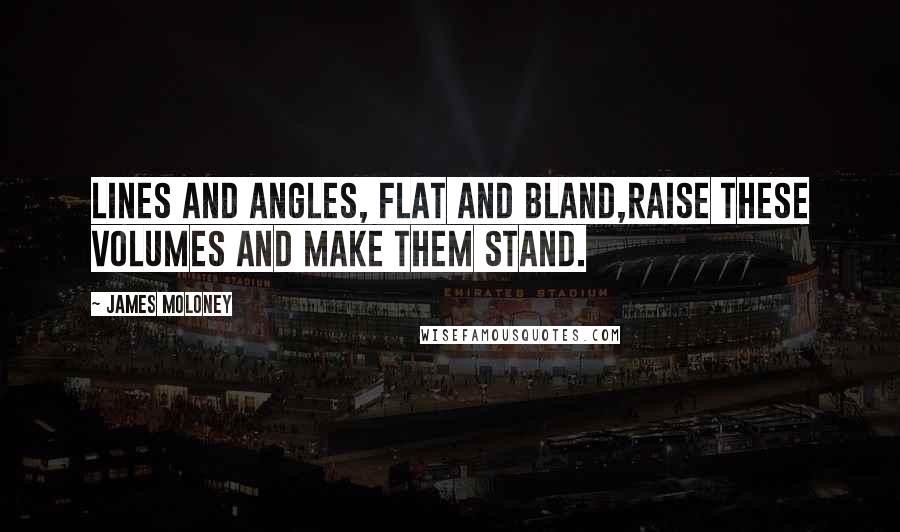 James Moloney Quotes: Lines and angles, flat and bland,raise these volumes and make them stand.