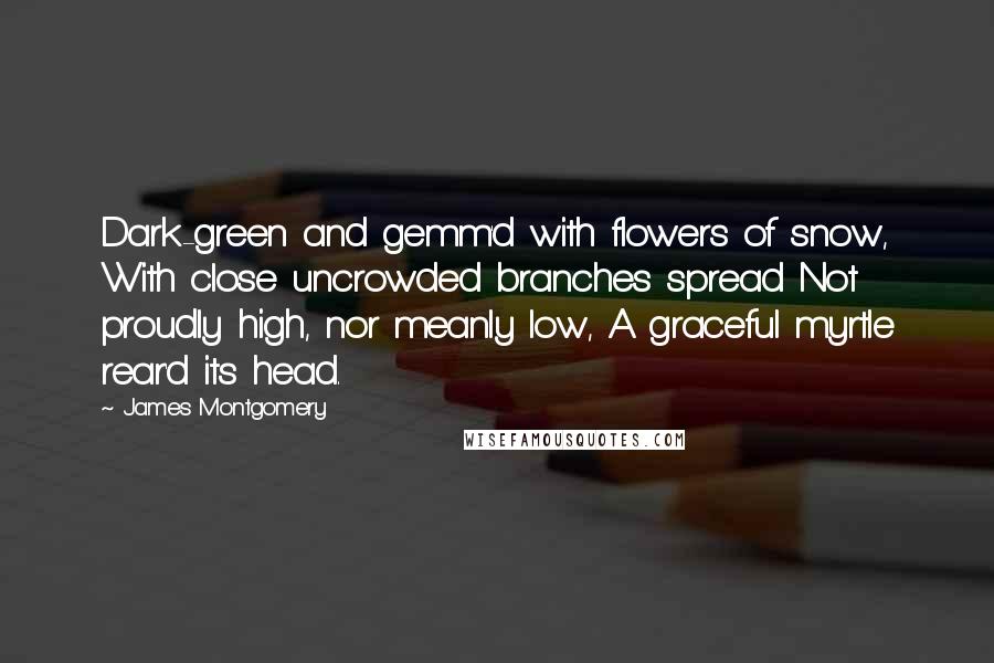 James Montgomery Quotes: Dark-green and gemm'd with flowers of snow, With close uncrowded branches spread Not proudly high, nor meanly low, A graceful myrtle rear'd its head.