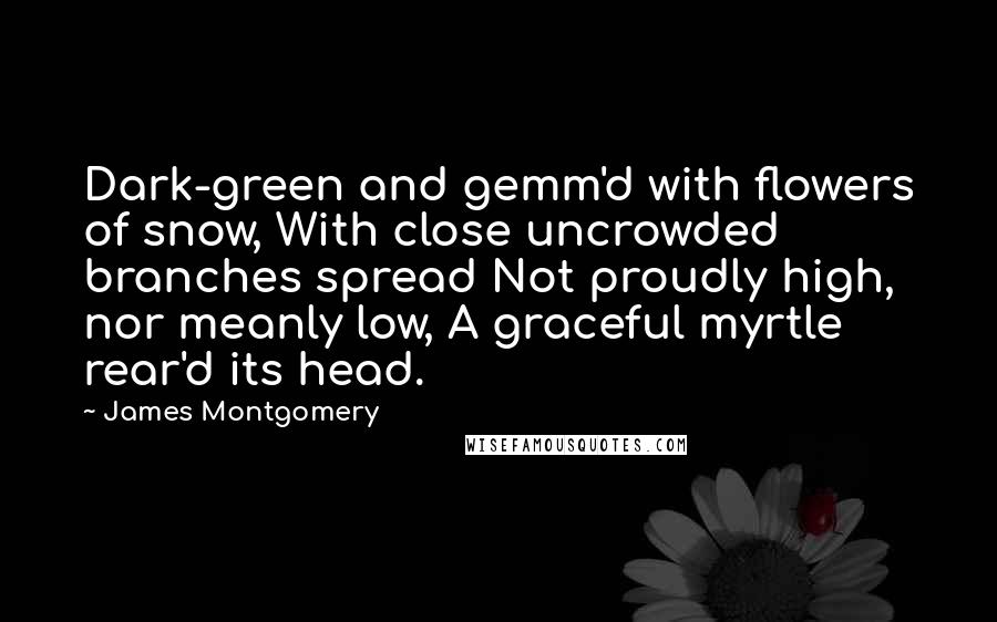 James Montgomery Quotes: Dark-green and gemm'd with flowers of snow, With close uncrowded branches spread Not proudly high, nor meanly low, A graceful myrtle rear'd its head.