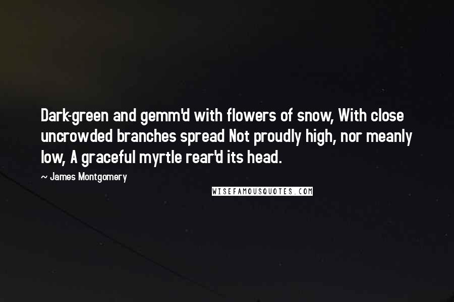 James Montgomery Quotes: Dark-green and gemm'd with flowers of snow, With close uncrowded branches spread Not proudly high, nor meanly low, A graceful myrtle rear'd its head.