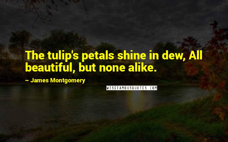 James Montgomery Quotes: The tulip's petals shine in dew, All beautiful, but none alike.