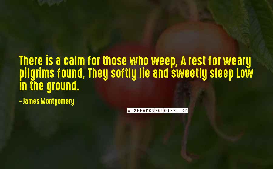 James Montgomery Quotes: There is a calm for those who weep, A rest for weary pilgrims found, They softly lie and sweetly sleep Low in the ground.