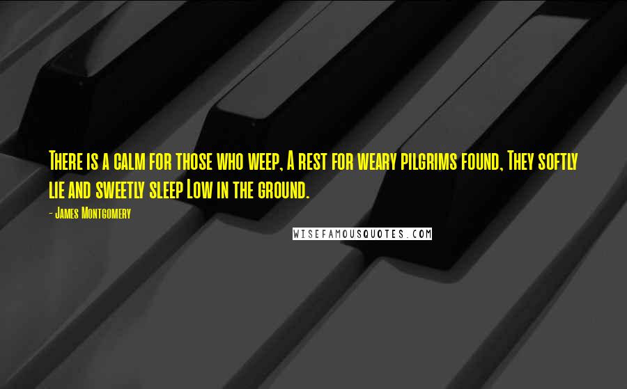 James Montgomery Quotes: There is a calm for those who weep, A rest for weary pilgrims found, They softly lie and sweetly sleep Low in the ground.