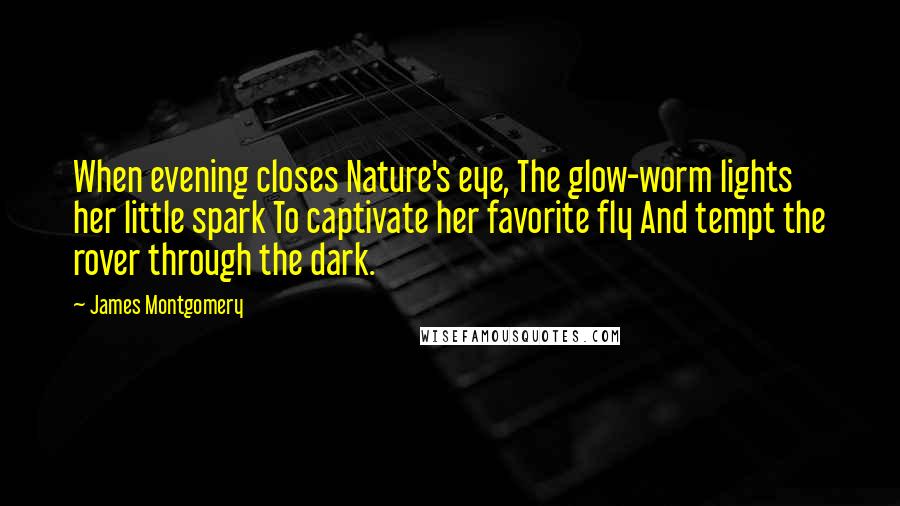 James Montgomery Quotes: When evening closes Nature's eye, The glow-worm lights her little spark To captivate her favorite fly And tempt the rover through the dark.