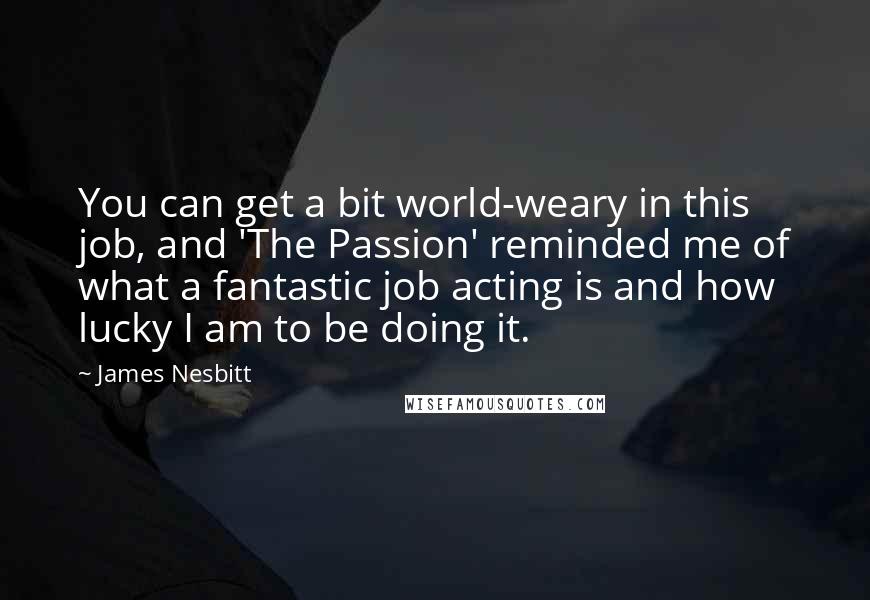 James Nesbitt Quotes: You can get a bit world-weary in this job, and 'The Passion' reminded me of what a fantastic job acting is and how lucky I am to be doing it.