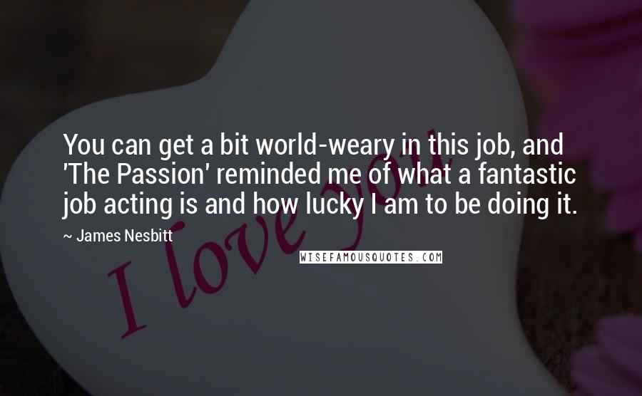 James Nesbitt Quotes: You can get a bit world-weary in this job, and 'The Passion' reminded me of what a fantastic job acting is and how lucky I am to be doing it.