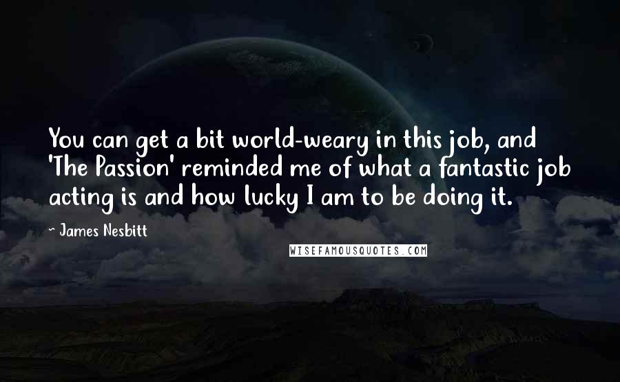 James Nesbitt Quotes: You can get a bit world-weary in this job, and 'The Passion' reminded me of what a fantastic job acting is and how lucky I am to be doing it.