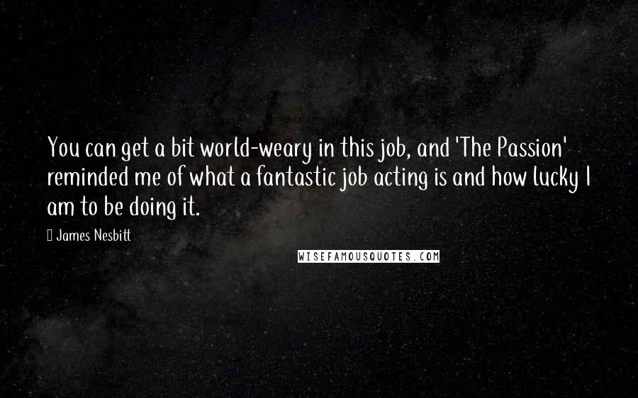 James Nesbitt Quotes: You can get a bit world-weary in this job, and 'The Passion' reminded me of what a fantastic job acting is and how lucky I am to be doing it.