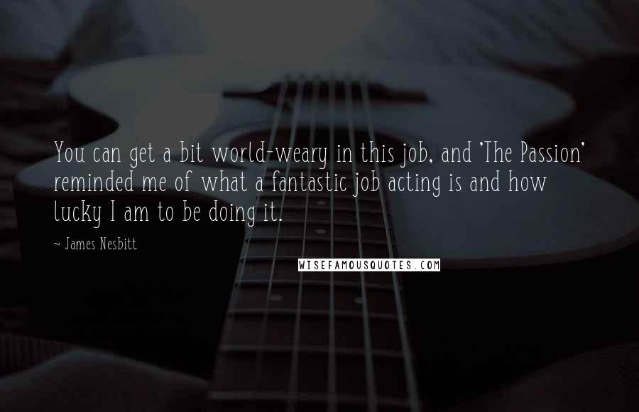 James Nesbitt Quotes: You can get a bit world-weary in this job, and 'The Passion' reminded me of what a fantastic job acting is and how lucky I am to be doing it.