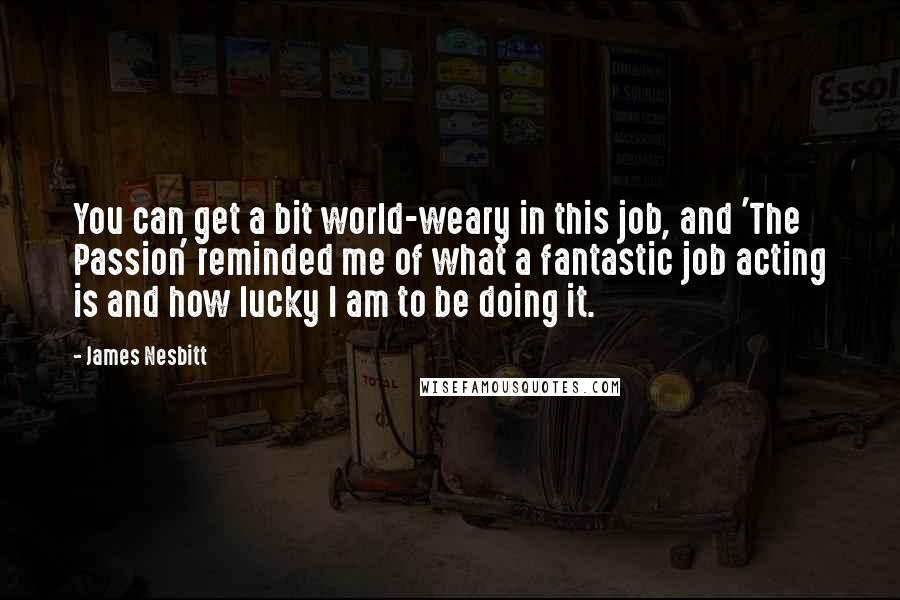 James Nesbitt Quotes: You can get a bit world-weary in this job, and 'The Passion' reminded me of what a fantastic job acting is and how lucky I am to be doing it.
