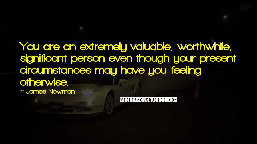 James Newman Quotes: You are an extremely valuable, worthwhile, significant person even though your present circumstances may have you feeling otherwise.