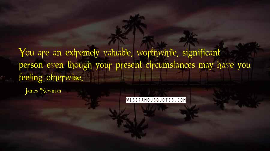 James Newman Quotes: You are an extremely valuable, worthwhile, significant person even though your present circumstances may have you feeling otherwise.