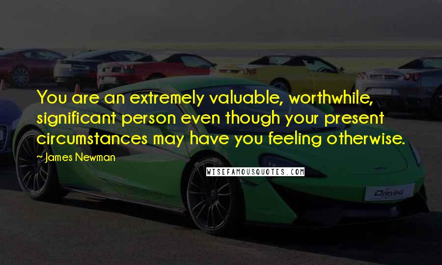 James Newman Quotes: You are an extremely valuable, worthwhile, significant person even though your present circumstances may have you feeling otherwise.