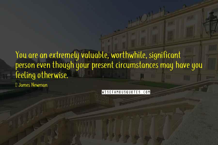 James Newman Quotes: You are an extremely valuable, worthwhile, significant person even though your present circumstances may have you feeling otherwise.