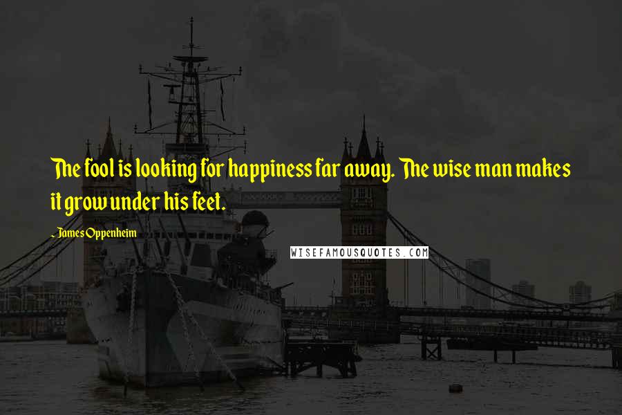 James Oppenheim Quotes: The fool is looking for happiness far away. The wise man makes it grow under his feet.