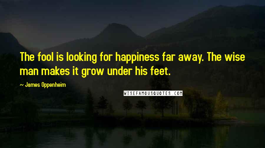 James Oppenheim Quotes: The fool is looking for happiness far away. The wise man makes it grow under his feet.