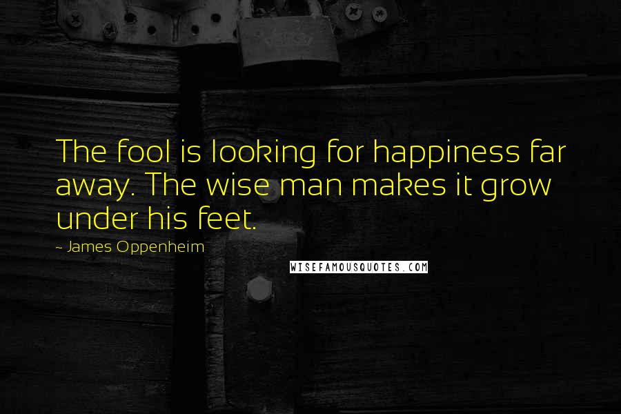 James Oppenheim Quotes: The fool is looking for happiness far away. The wise man makes it grow under his feet.