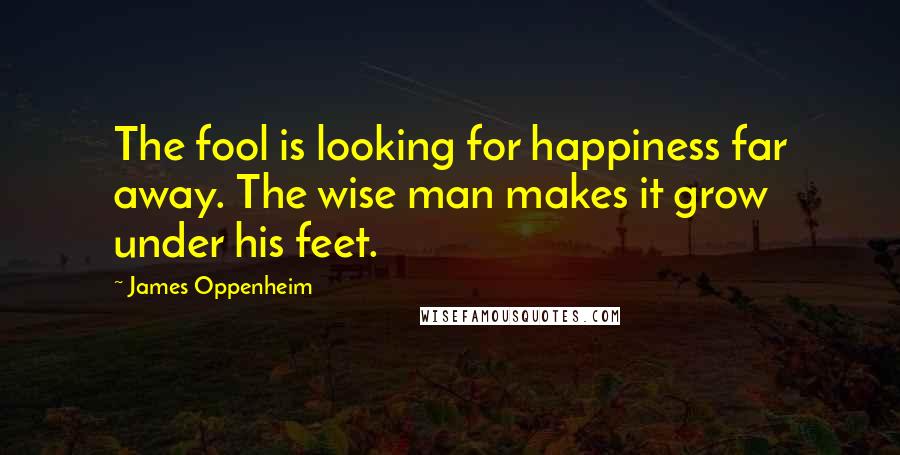 James Oppenheim Quotes: The fool is looking for happiness far away. The wise man makes it grow under his feet.