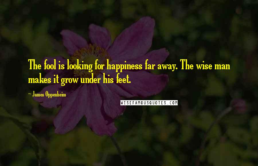 James Oppenheim Quotes: The fool is looking for happiness far away. The wise man makes it grow under his feet.