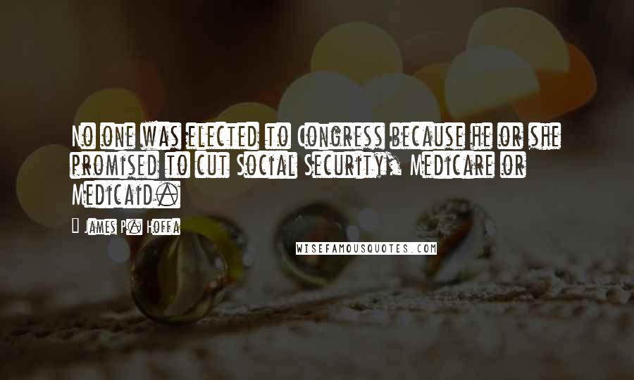 James P. Hoffa Quotes: No one was elected to Congress because he or she promised to cut Social Security, Medicare or Medicaid.