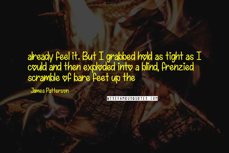 James Patterson Quotes: already feel it. But I grabbed hold as tight as I could and then exploded into a blind, frenzied scramble of bare feet up the