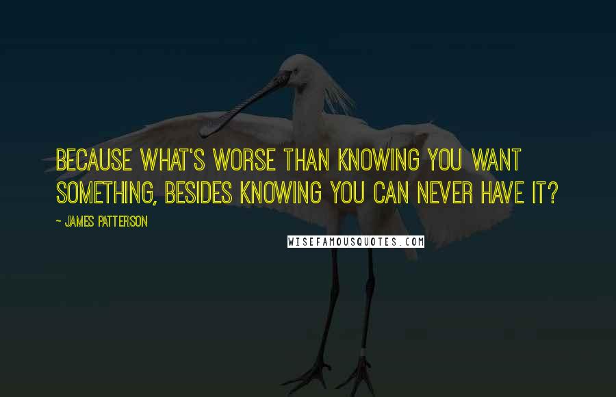 James Patterson Quotes: Because what's worse than knowing you want something, besides knowing you can never have it?