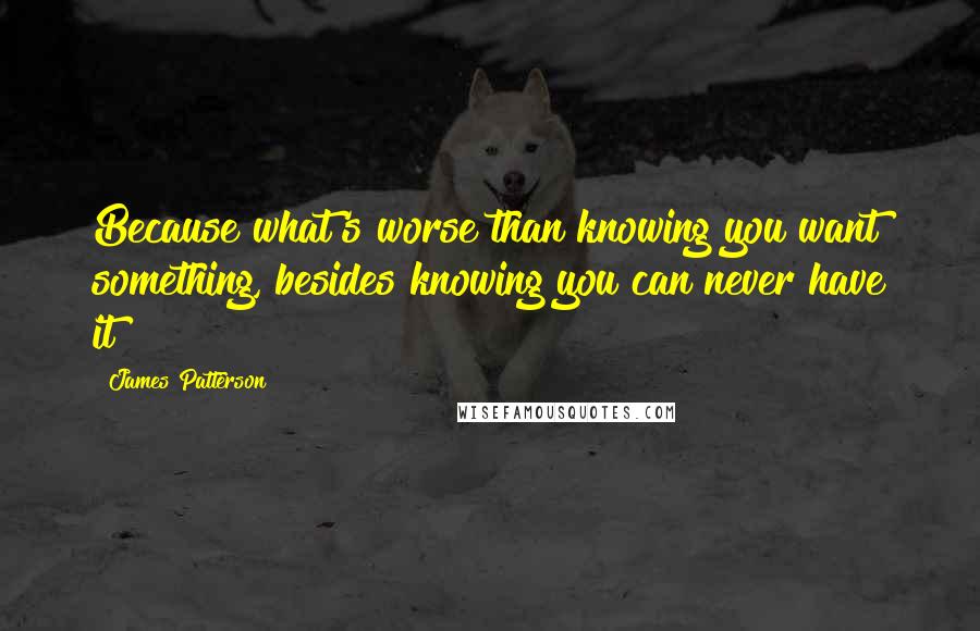 James Patterson Quotes: Because what's worse than knowing you want something, besides knowing you can never have it?