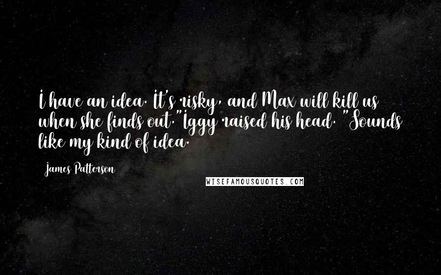 James Patterson Quotes: I have an idea. It's risky, and Max will kill us when she finds out."Iggy raised his head. "Sounds like my kind of idea.