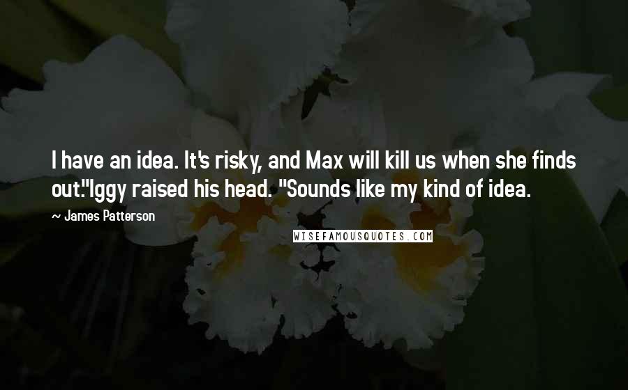 James Patterson Quotes: I have an idea. It's risky, and Max will kill us when she finds out."Iggy raised his head. "Sounds like my kind of idea.