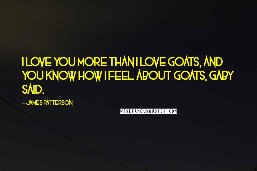 James Patterson Quotes: I love you more than I love goats, and you know how I feel about goats, Gaby said.