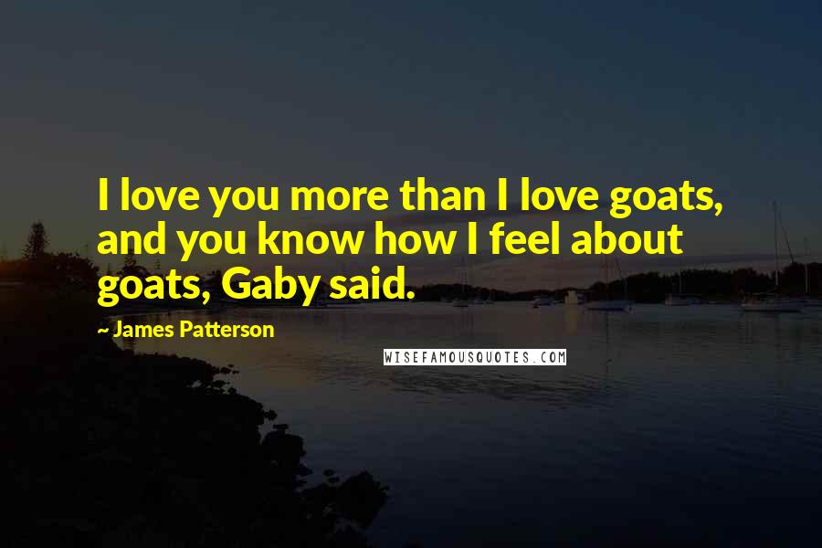 James Patterson Quotes: I love you more than I love goats, and you know how I feel about goats, Gaby said.