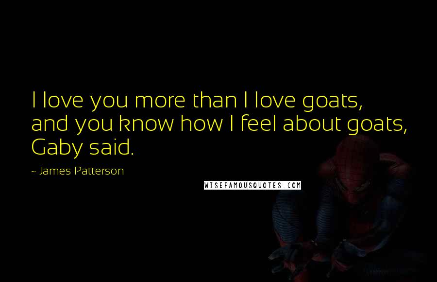 James Patterson Quotes: I love you more than I love goats, and you know how I feel about goats, Gaby said.