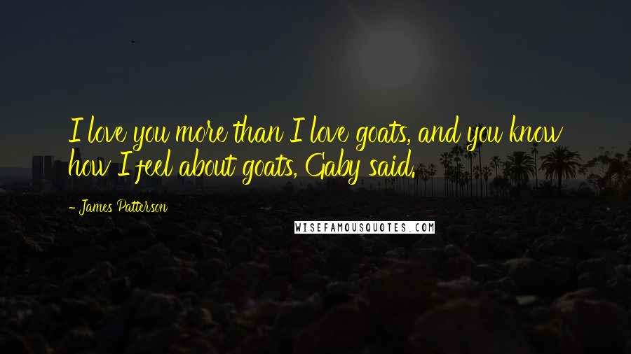 James Patterson Quotes: I love you more than I love goats, and you know how I feel about goats, Gaby said.