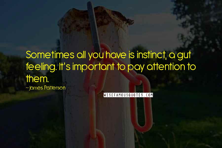 James Patterson Quotes: Sometimes all you have is instinct, a gut feeling. It's important to pay attention to them.