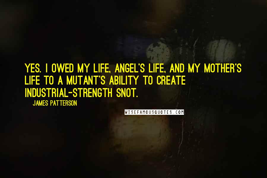 James Patterson Quotes: Yes. I owed my life, Angel's life, and my mother's life to a mutant's ability to create industrial-strength snot.