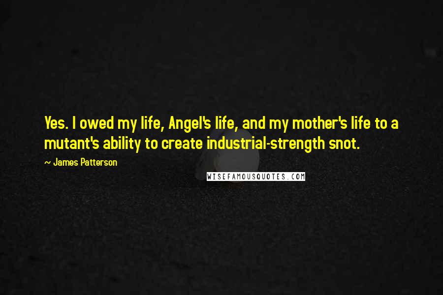 James Patterson Quotes: Yes. I owed my life, Angel's life, and my mother's life to a mutant's ability to create industrial-strength snot.