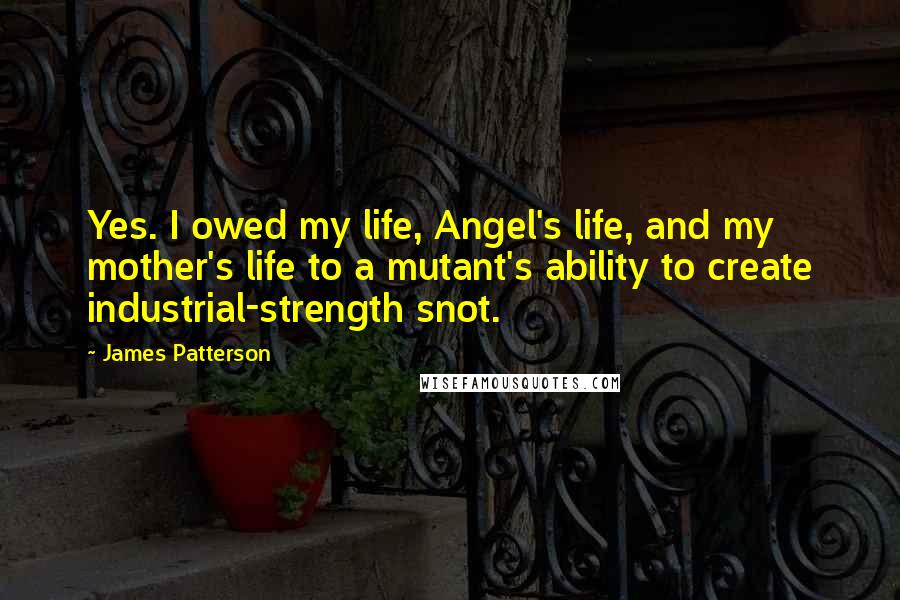 James Patterson Quotes: Yes. I owed my life, Angel's life, and my mother's life to a mutant's ability to create industrial-strength snot.