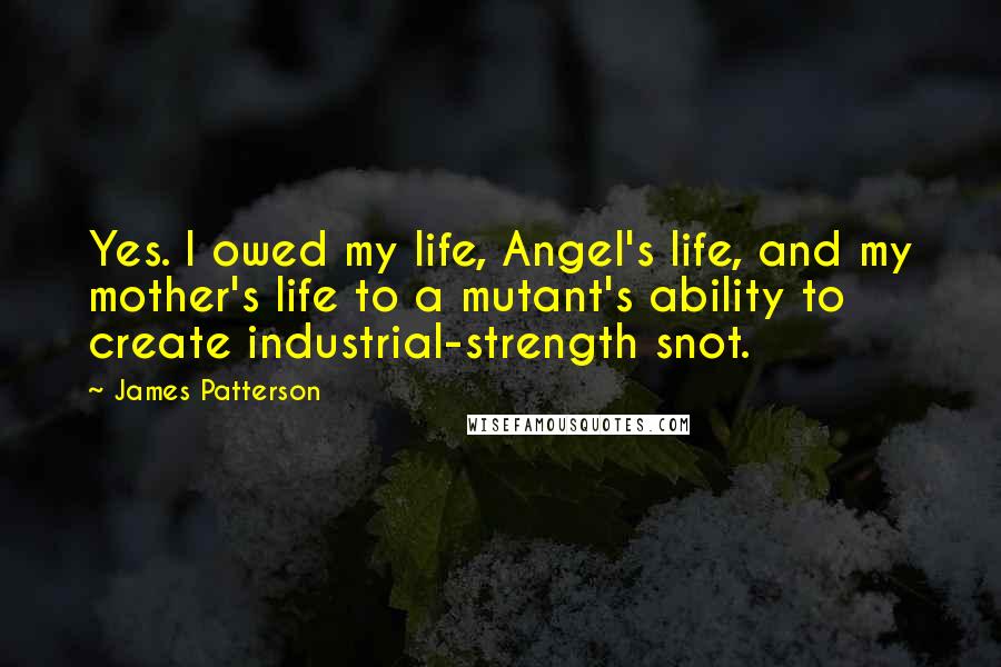 James Patterson Quotes: Yes. I owed my life, Angel's life, and my mother's life to a mutant's ability to create industrial-strength snot.